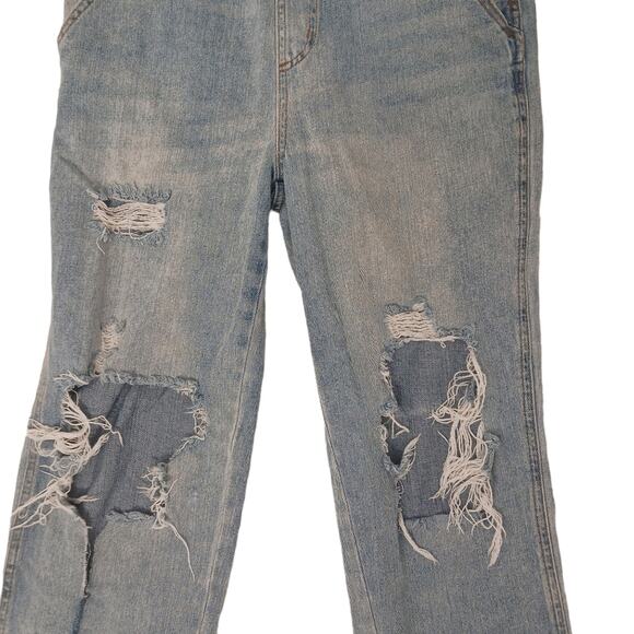 90s Grunge Overalls One Shoulder Women Sz S Lt Blue Distress Holes Shred Fray - Picture 3 of 15